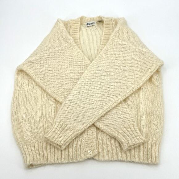 Sportables VTG Mohair Cream Chunky Cable Knit Cardigan Sweater Womens Large - Picture 3 of 8